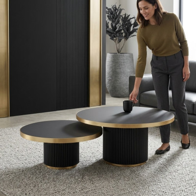 Designerski stolik kawowy Zestaw 2x Stoliki do kawy Salon Stal zabezpieczająca Meble Tabela
