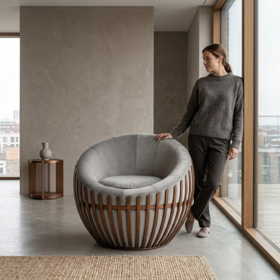 Designerskie szare meble Fotel do salonu Podkładka Siedziba Włókienniczy Fotel Lounge Club