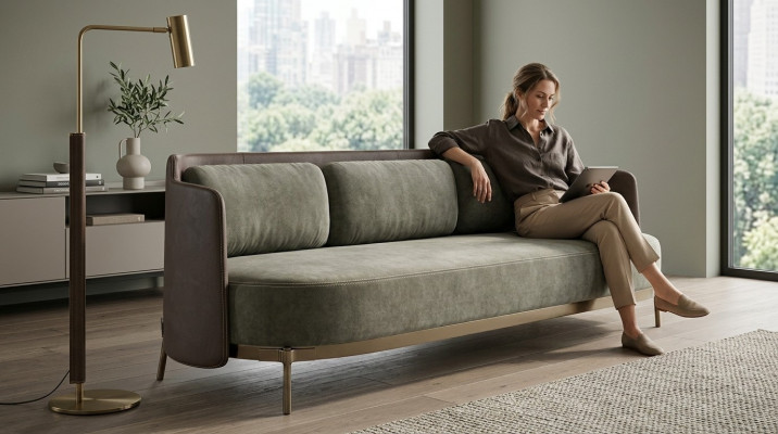 Nowoczesna sofa 3 miejsce do siedzenia salon Podkładka Włókienniczy luksusowa kanapa materiałowa 228cm