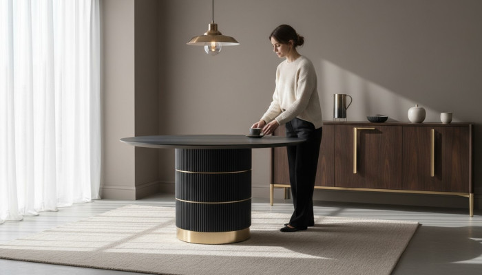 stoły Okrągły Stół obiadowy Luksusowa jadalnia Meble Designerska Metalowa podstawa Tabela