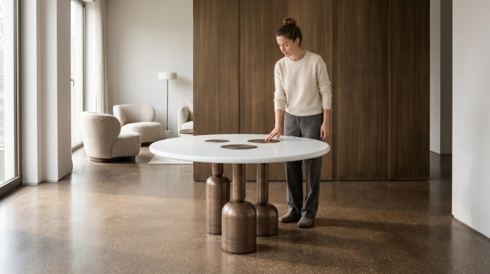 Luksusowa Okrągła Jadalnia Tabela Designer Meble Style Szklany Blat Stal nierdzewna