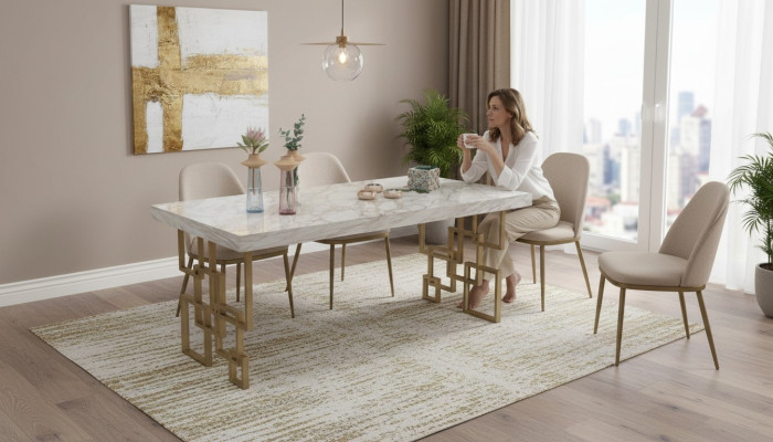 Designerski Biały Stół obiadowy jadalnia Meble Elegancki Marmur Tabela Modern