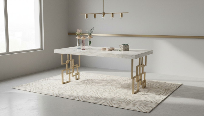 Designerski Biały Stół obiadowy jadalnia Meble Elegancki Marmur Tabela Modern