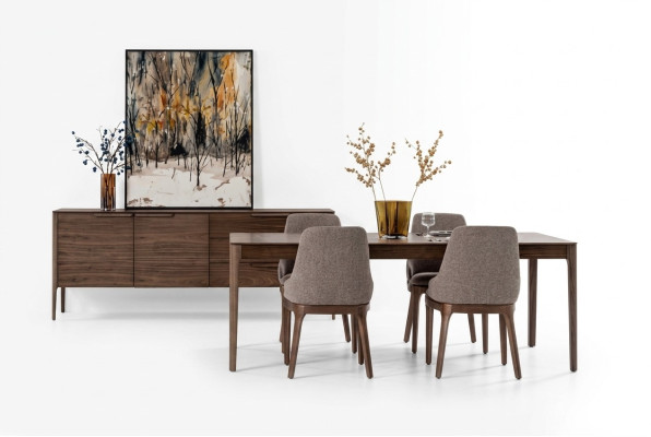 jadalnia Zestaw Dining Group Brown Stół obiadowy 4x Krzesła z Kredensem Tabela