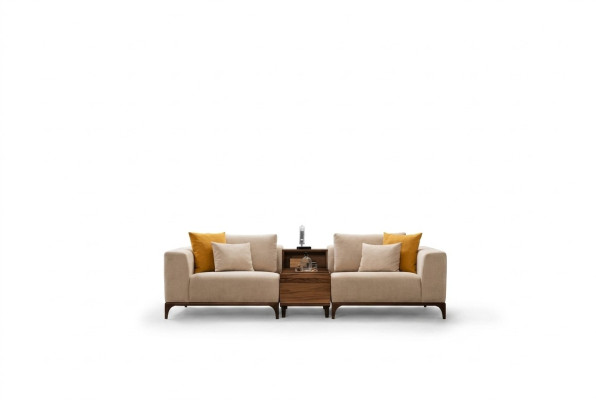Luksusowa Sofa do Salonu Nowoczesny Design Drewno z Tekstyliami Dwuosobowa