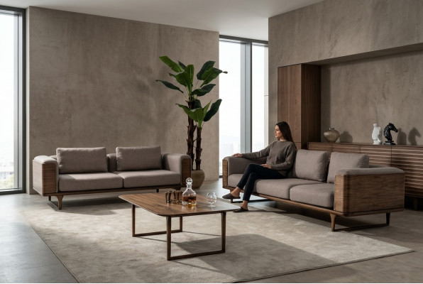 Designerski zestaw do salonu 2x sofy do stolika kawowego luksusowe Drewno do Włókienniczego