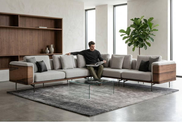 Pokój dzienny Narożnikowa kanapa Drewno Modern z Luxury Design Zestaw narożny