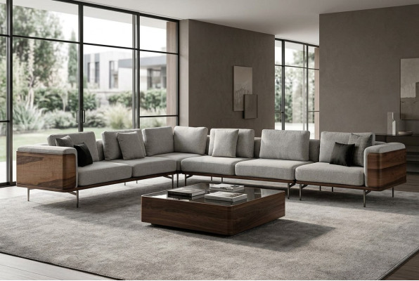 Pokój dzienny Narożnikowa kanapa Drewno Modern z Luxury Design Zestaw narożny