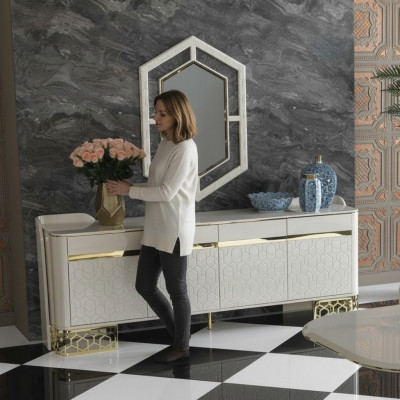 Kredens Luksusowy Nowoczesny Design Salon Wysokiej Jakości Meble Kredens Lustro 2-częściowe