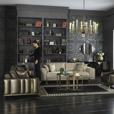 Design Zestaw sofowy 3+2+1 miejsce do siedzenia Modern Fotel Luxury Meble Material Gold