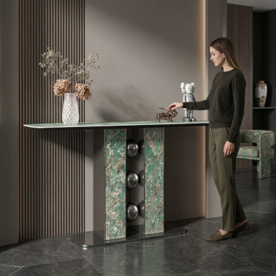 Nowoczesny Luksus Stół konsolowy Designerski Szary Drewno Salon Nowe Meble