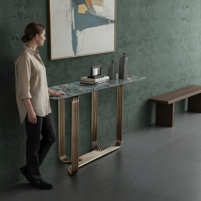 Stół konsolowy Drewno Tabela konsola Luxury Stoły konsolowe Design Stal zabezpieczająca