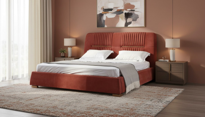 Design Red Podwójne łóżko Ramy łóżek łóżka Łóżka drewniane Włókienniczy Sypialnia Łóżko
