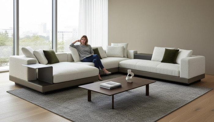 Narożnikowa kanapa Biały Kształt U Luksusowy Styl Nowoczesna Sofa do Salonu Żywy krajobraz