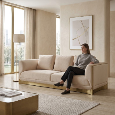 Sofa 3 miejsce do siedzenia Sofy Salon Luksusowy Styl Nowoczesne beżowe Meble kanapowe