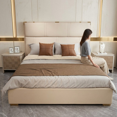 Sypialnia Zestaw Łóżko 2x Stolik nocny Design Nowoczesne Luksusowe łóżka 3-częściowe