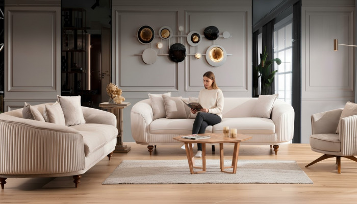 Sofa Kanapa Aksamit Podkładka Siedziba 321 miejsce do siedzenia Ustawić Design Drewno Sofy Nowe