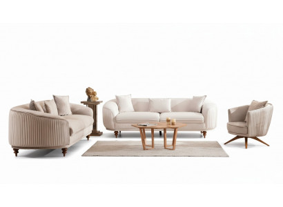 Sofa Kanapa Aksamit Podkładka Siedziba 321 miejsce do siedzenia Ustawić Design Drewno Sofy Nowe