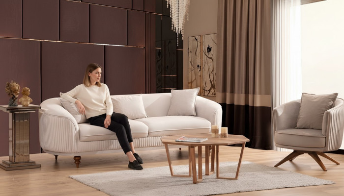 Sofa 3 miejsce do siedzenia Elegancki Fotel Nowoczesny Luksus Design Drewno Meble Podkładka