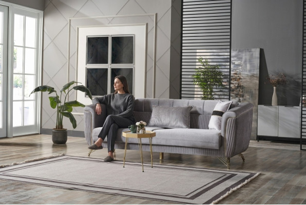 Sofa 3 miejsce do siedzenia Włókienniczy Drewno Nowoczesna Sofa Podkładka Kanapa Sofy Design Luxury Grey