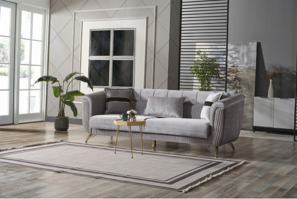 Sofa 3 miejsce do siedzenia Włókienniczy Drewno Nowoczesna Sofa Podkładka Kanapa Sofy Design Luxury Grey