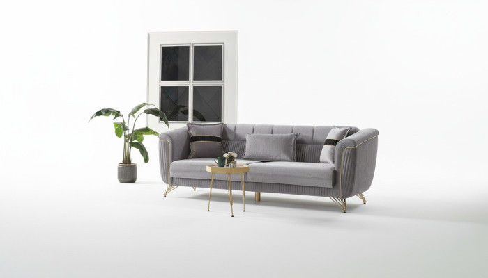 Sofa 3 miejsce do siedzenia Włókienniczy Drewno Nowoczesna Sofa Podkładka Kanapa Sofy Design Luxury Grey