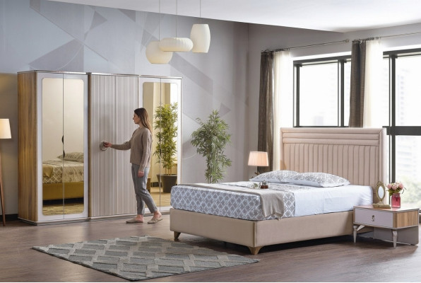 Nowoczesny Zestaw Sypialnia Łóżko 2x Szafki nocne Szafa New Luxury
