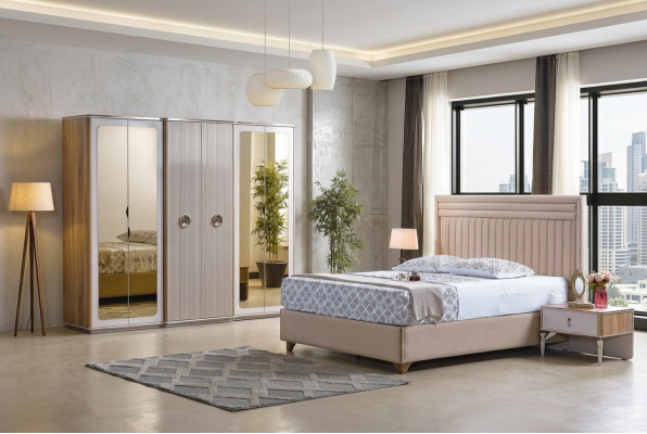 Nowoczesny Zestaw Sypialnia Łóżko 2x Szafki nocne Szafa New Luxury