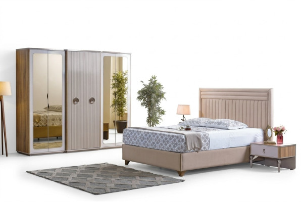 Nowoczesny Zestaw Sypialnia Łóżko 2x Szafki nocne Szafa New Luxury