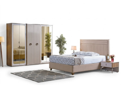 Nowoczesny Zestaw Sypialnia Łóżko 2x Szafki nocne Szafa New Luxury
