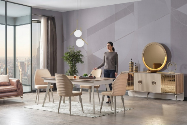 Design jadalnia Kompletny Stół obiadowy + 6x Krzesła Nowoczesny Stół Drewniany Nowość