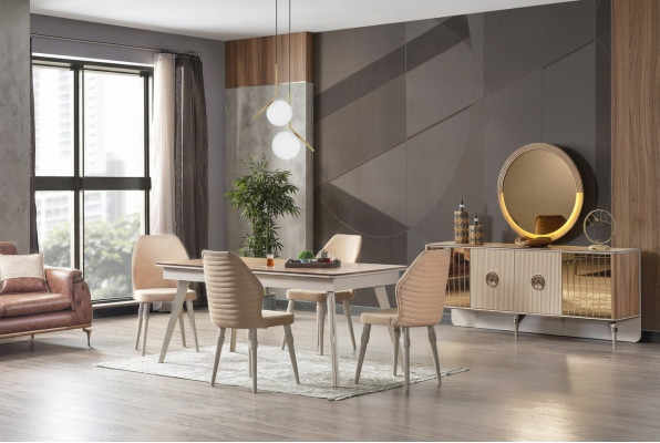 Design jadalnia Kompletny Stół obiadowy + 6x Krzesła Nowoczesny Stół Drewniany Nowość