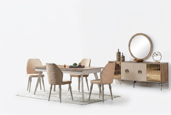 Design jadalnia Kompletny Stół obiadowy + 6x Krzesła Nowoczesny Stół Drewniany Nowość