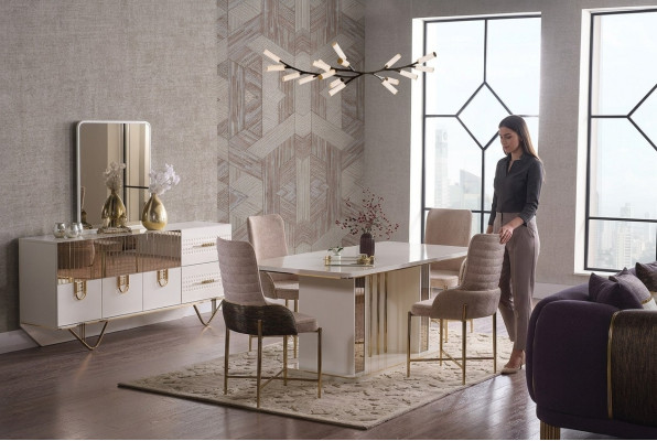 Design jadalnia Kompletny Stół obiadowy + 6x Krzesła +Komoda Meble stół drewniany Nowość