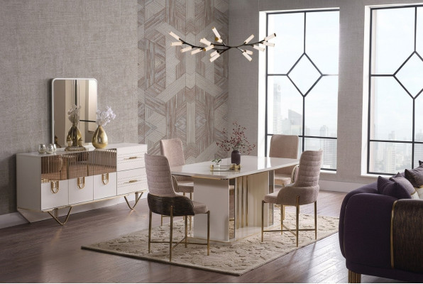 Design jadalnia Kompletny Stół obiadowy + 6x Krzesła +Komoda Meble stół drewniany Nowość