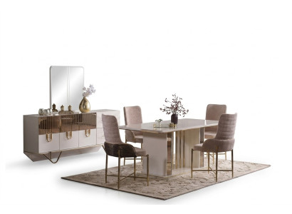 Design jadalnia Kompletny Stół obiadowy + 6x Krzesła +Komoda Meble stół drewniany Nowość