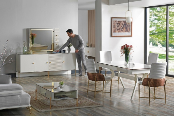 Zestaw do jadalni Ustawić Tabela 6x Krzesła Design Modern Meble Luksusowy Kredens