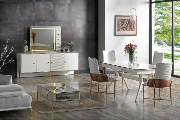 Zestaw do jadalni Ustawić Tabela 6x Krzesła Design Modern Meble Luksusowy Kredens