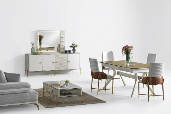 Zestaw do jadalni Ustawić Tabela 6x Krzesła Design Modern Meble Luksusowy Kredens