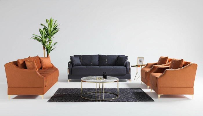 Zestaw sofowy 3+2+1+1 miejsce do siedzenia Zestaw do salonu Kompletny Włókienniczy Sofa Fotel Drewno Nowy