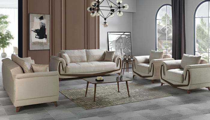Zestaw sofowy 3+2+1+1 Drewno Salon Luksusowa Sofa Nowoczesny Materiał Całkowicie Nowy