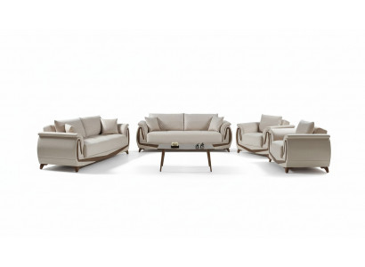 Zestaw sofowy 3+2+1+1 Drewno Salon Luksusowa Sofa Nowoczesny Materiał Całkowicie Nowy