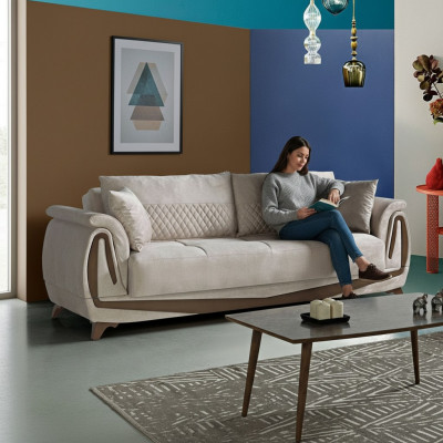 Luksusowa Sofa 3 miejsce do siedzenia Meble do Salonu Elegancka Sofa 230cm Włókienniczy Beżowa Nowość