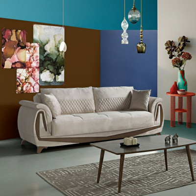Luksusowa Sofa 3 miejsce do siedzenia Meble do Salonu Elegancka Sofa 230cm Włókienniczy Beżowa Nowość