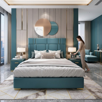 Designerskie łóżko Sypialnia sztuczna skóra Hotel Luxury Podkładka Meble Designer