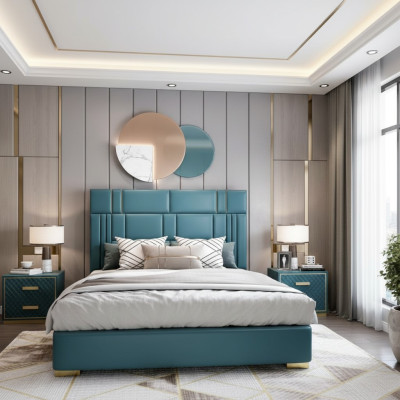 Designerskie łóżko Sypialnia sztuczna skóra Hotel Luxury Podkładka Meble Designer