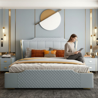 Łóżko Podkładka Design Luxury Double Hotel łóżko Sypialnia sztuczna skóra