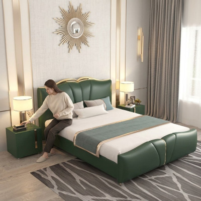 Łóżko Luxury Meble Rama Łóżka Drewno Sypialnia Umeblowanie sztuczna skóra Nowość