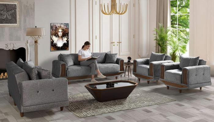 Zestaw sofowy 3+2+1+1 miejsce do siedzenia Włókienniczy Drewno Sofa 3 miejsce do siedzenia Modern Fotel Kompletny zestaw