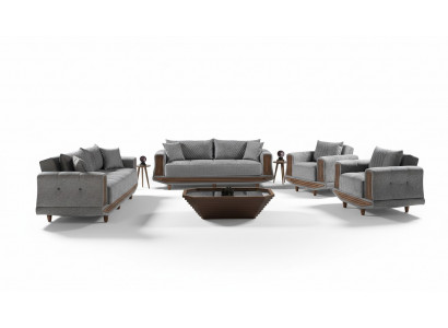 Zestaw sofowy 3+2+1+1 miejsce do siedzenia Włókienniczy Drewno Sofa 3 miejsce do siedzenia Modern Fotel Kompletny zestaw